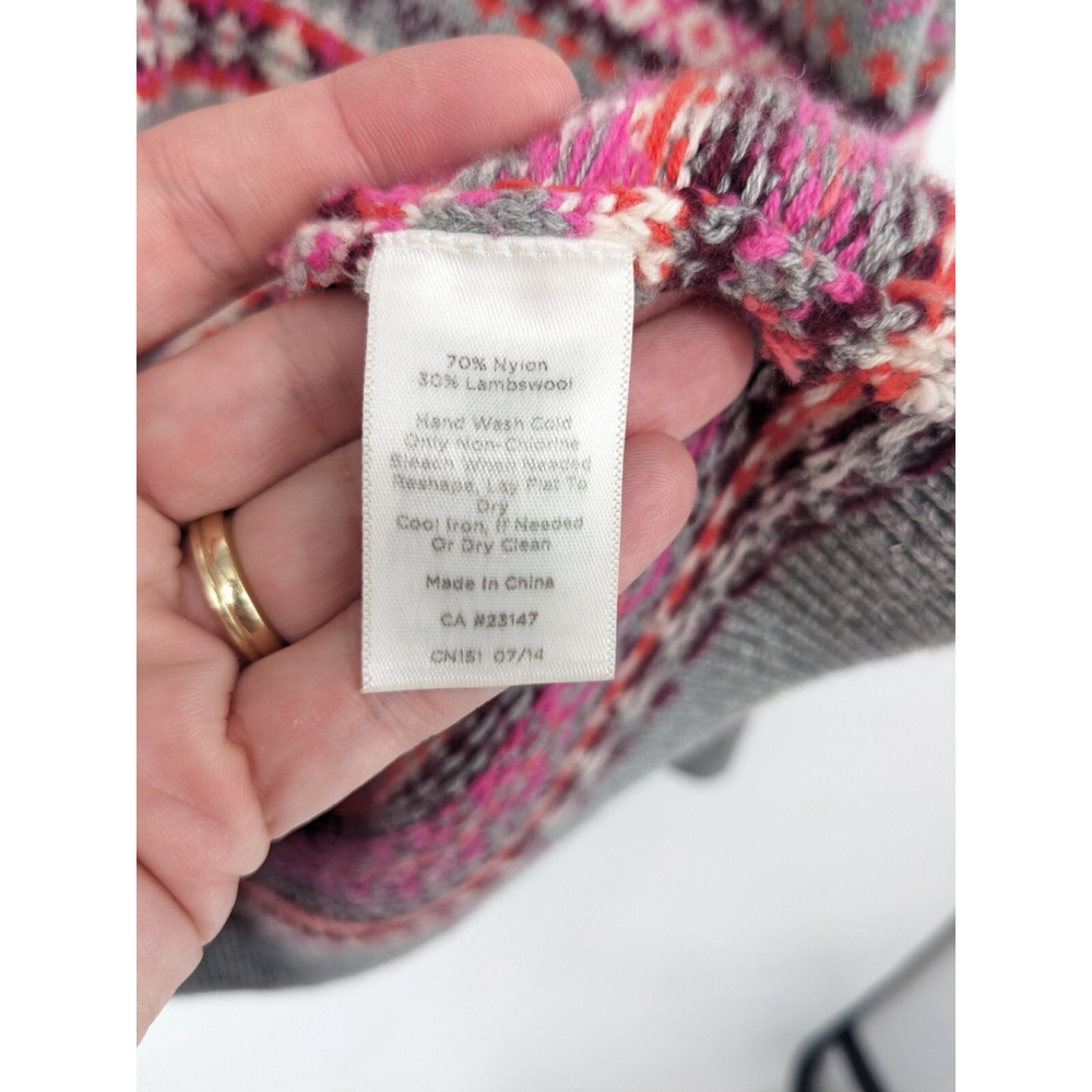 Talbots Sweater Womens Plus 14W Gray Pink‎ Lambswool Blend Fair Isle Grandpa - Picture 7 of 9
